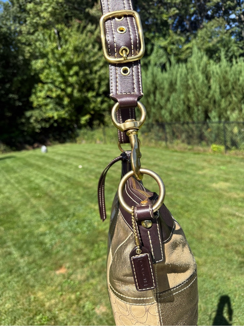 Vintage Y2K Coach Signature Patchwork Gold Brown Hobo Crossbody Bag - Picture 3 of 15